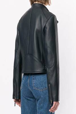 women's black lambskin leather biker jacket classic moto zip style genuine signature 3