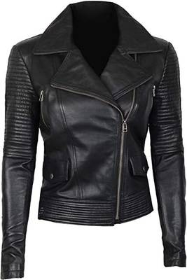 women's black lambskin leather biker jacket premium quilted design elegant 1