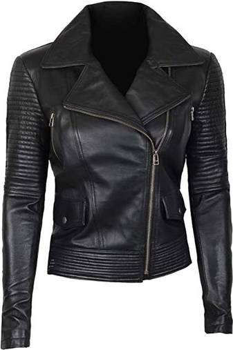 Women’s black lambskin leather jacket- zipper detail & quilted hand  biker stylish look