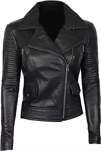 women's black lambskin leather biker jacket premium quilted design elegant