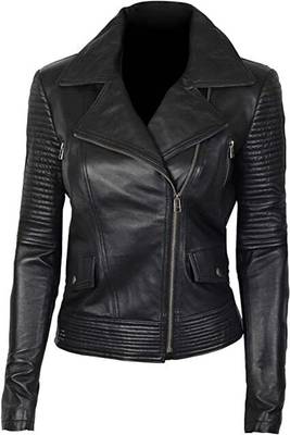 women's black lambskin leather biker jacket premium quilted design elegant 2