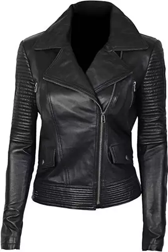 women's black lambskin leather biker jacket premium quilted design elegant