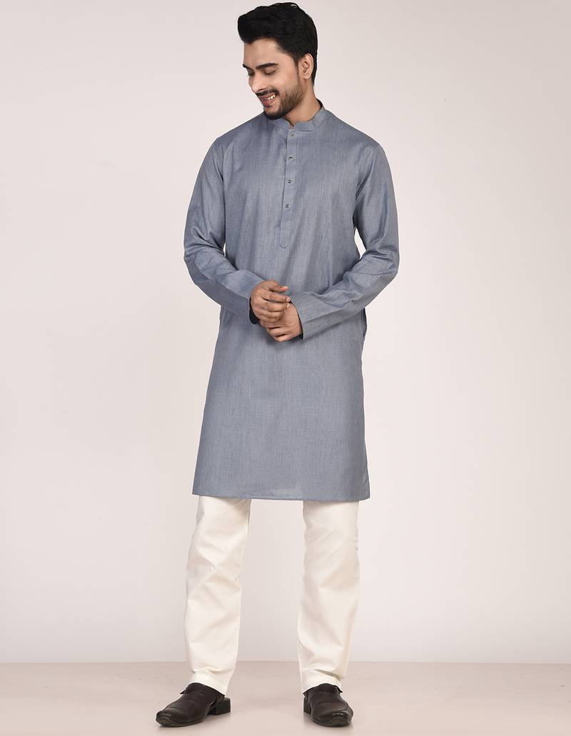 Men's solid cotton straight kurta