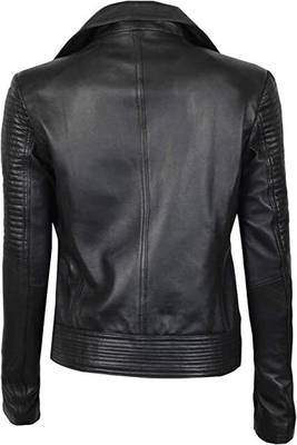 women's black lambskin leather biker jacket premium quilted design elegant 3