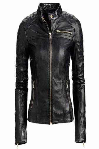 Women’s black lambskin leather jacket- zipper detail & quilted hand  biker stylish look