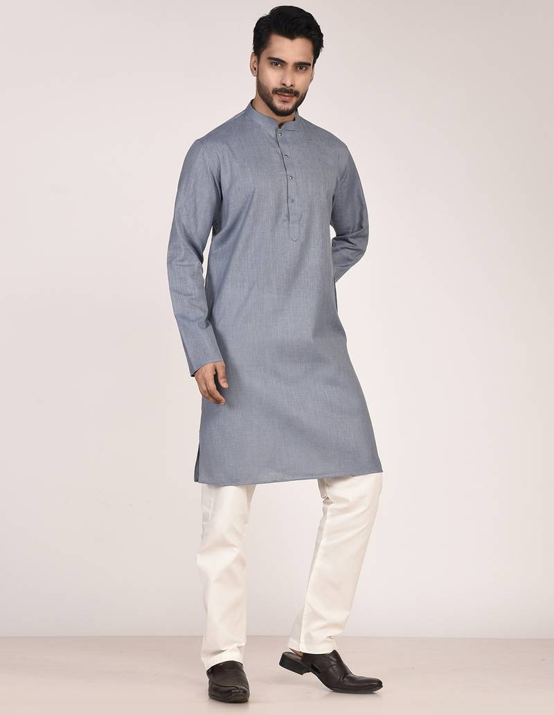 Men's solid cotton straight kurta