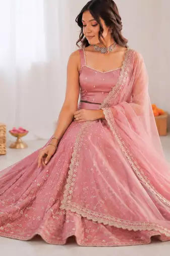 onion pink jatan silk coding sequin lehenga choli set