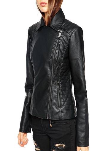 Women’s black lambskin leather jacket- zipper detail & quilted hand  biker stylish look