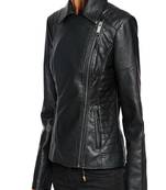 Women’s black lambskin leather jacket- zipper detail & quilted hand  biker stylish look