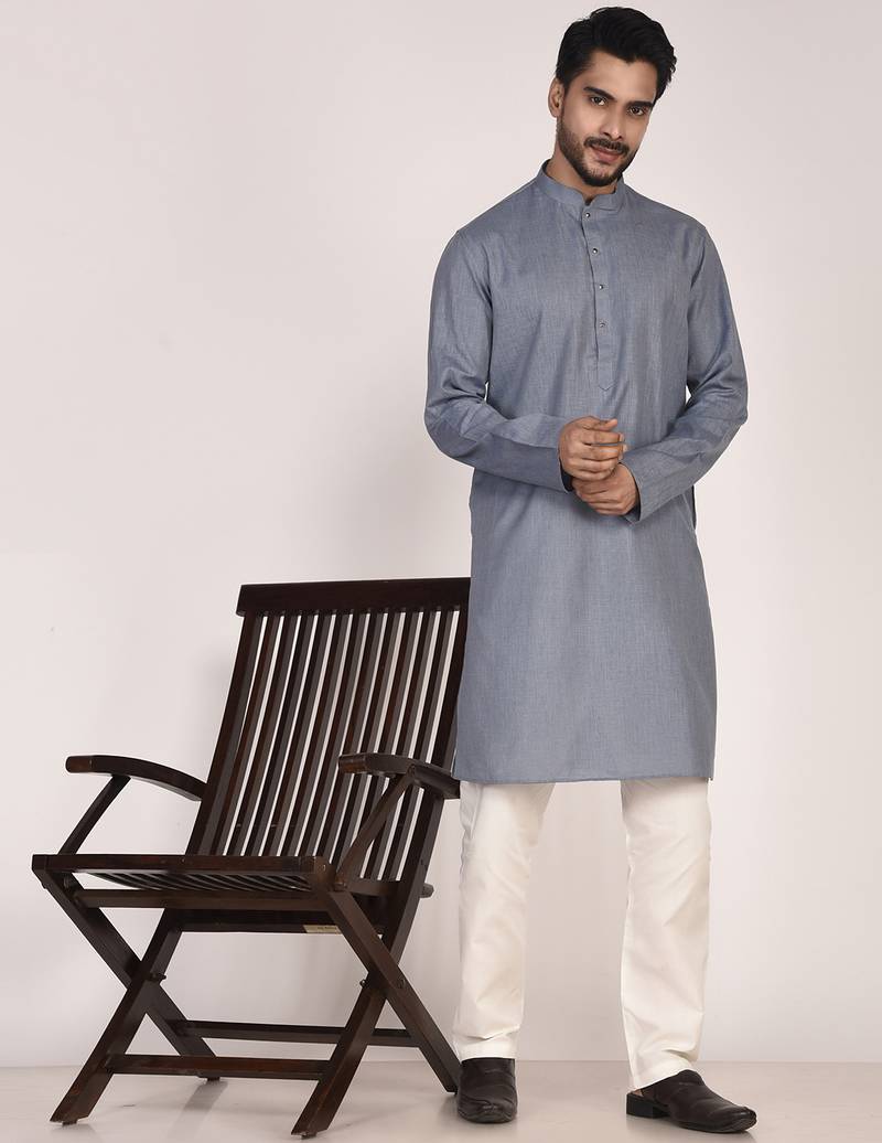 Men's solid cotton straight kurta