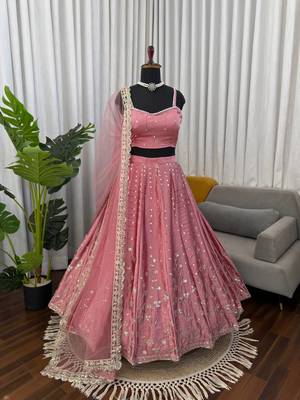 onion pink jatan silk coding sequin lehenga choli set 4