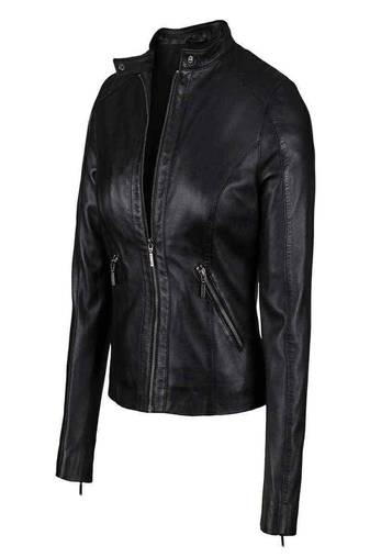 Women’s black lambskin leather jacket- zipper detail & quilted hand  biker stylish look