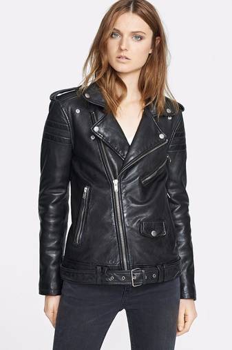 Women’s black lambskin leather jacket- zipper detail & café racer biker stylish look
