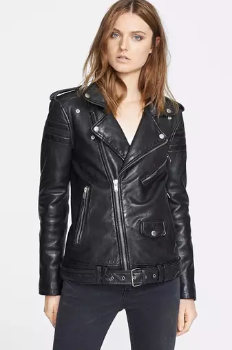 women's black lambskin cafe racer jacket band collar racer style premium