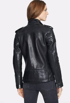 women's black lambskin cafe racer jacket band collar racer style premium 2