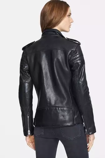 women's black lambskin cafe racer jacket band collar racer style premium
