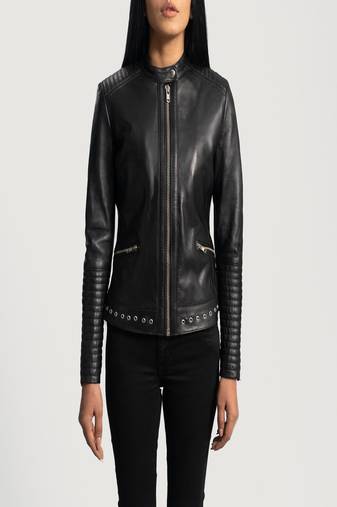 women's black lambskin leather biker jacket premium quilted design timeless