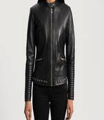 Women’s black lambskin leather jacket- zipper detail & quilted hand  biker stylish look