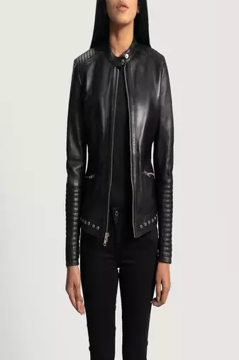 women's black lambskin leather biker jacket premium quilted design timeless