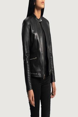 women's black lambskin leather biker jacket premium quilted design timeless 3