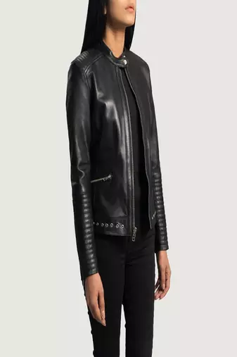 women's black lambskin leather biker jacket premium quilted design timeless