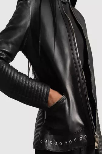women's black lambskin leather biker jacket premium quilted design timeless