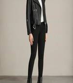 Women’s black lambskin leather jacket- zipper detail rib waist biker stylish look