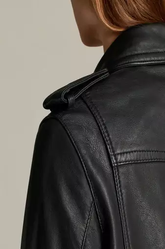 women's black lambskin leather biker jacket classic moto zip style genuine special
