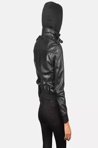 women's black lambskin leather biker jacket hooded biker silhouette exclusive