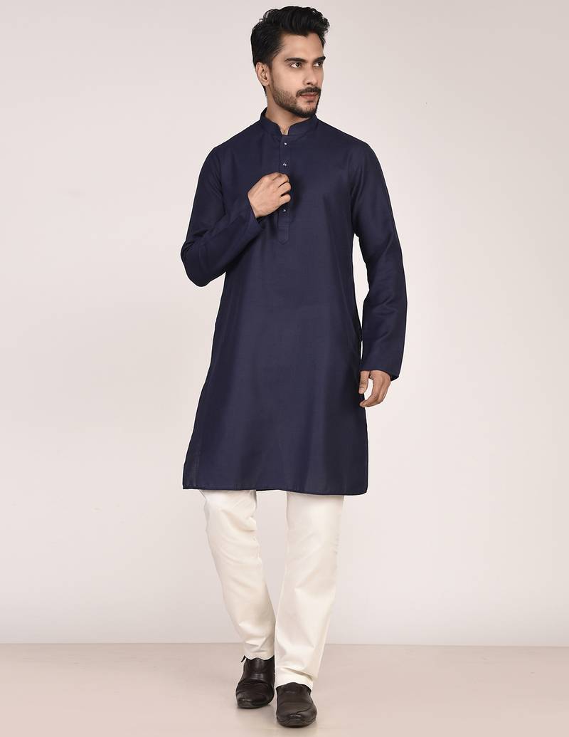 Men's solid cotton straight kurta