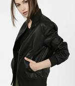 Women’s black lambskin leather jacket bomber jacket biker stylish look