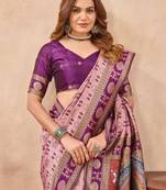 Light pink silk blend banarasi saree with unstitched blouse piece