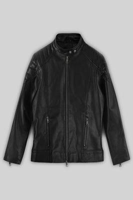 women's black lambskin cafe racer jacket band collar racer style exclusive 1