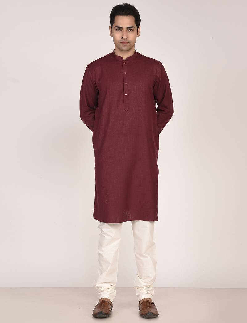 Men's solid cotton straight kurta