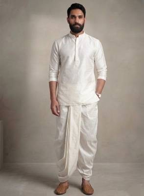 White embroidered dupion silk kurta dhoti 1