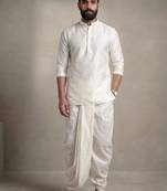 White embroidered dupion silk kurta dhoti