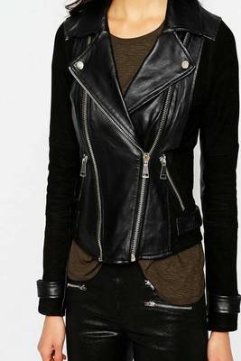 women's black lambskin leather biker jacket adjustable belted waist premium 1