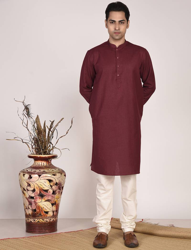 Men's solid cotton straight kurta