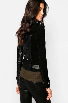 women's black lambskin leather biker jacket adjustable belted waist premium 2