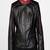 Women’s black lambskin leather jacket- zipper detail red collar plain jacket