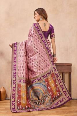 Light pink silk blend banarasi saree with unstitched blouse piece 5