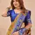 Mustard blue silk blend banarasi saree with unstitched blouse piece