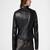 Women’s stylish look  black lambskin leather jacket- zipper detail café racer