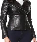 Women’s stylish look  black lambskin leather jacket- zipper detail