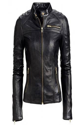 women's black lambskin leather biker jacket adjustable belted waist exclusive