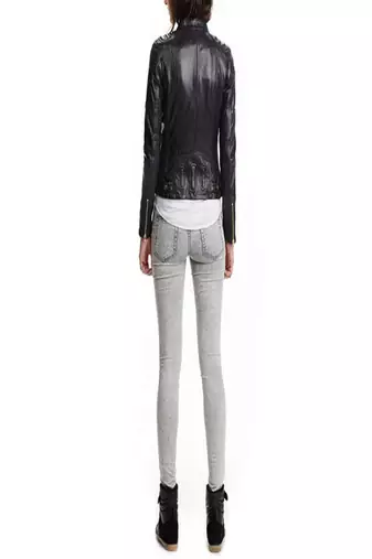 women's black lambskin leather biker jacket adjustable belted waist exclusive