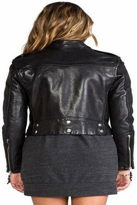 women's black lambskin cafe racer jacket band collar racer style stylish 2