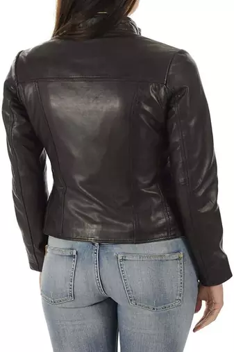 women's black lambskin cafe racer jacket band collar racer style stylish