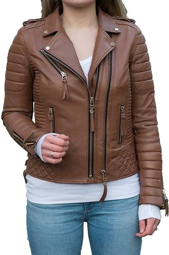 women's black lambskin leather biker jacket premium quilted design distinctive