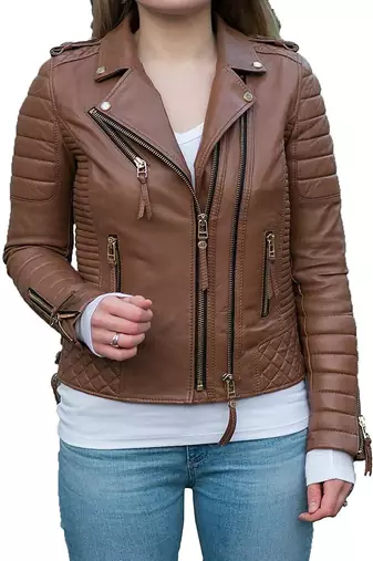 women's black lambskin leather biker jacket premium quilted design distinctive